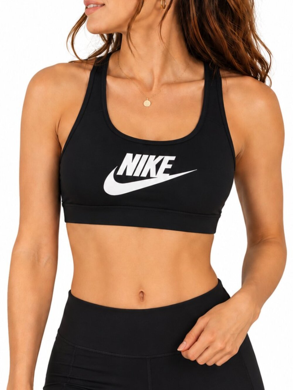 Nike Dri-FIT Black Racerback Sports Bra White Logo Size Small